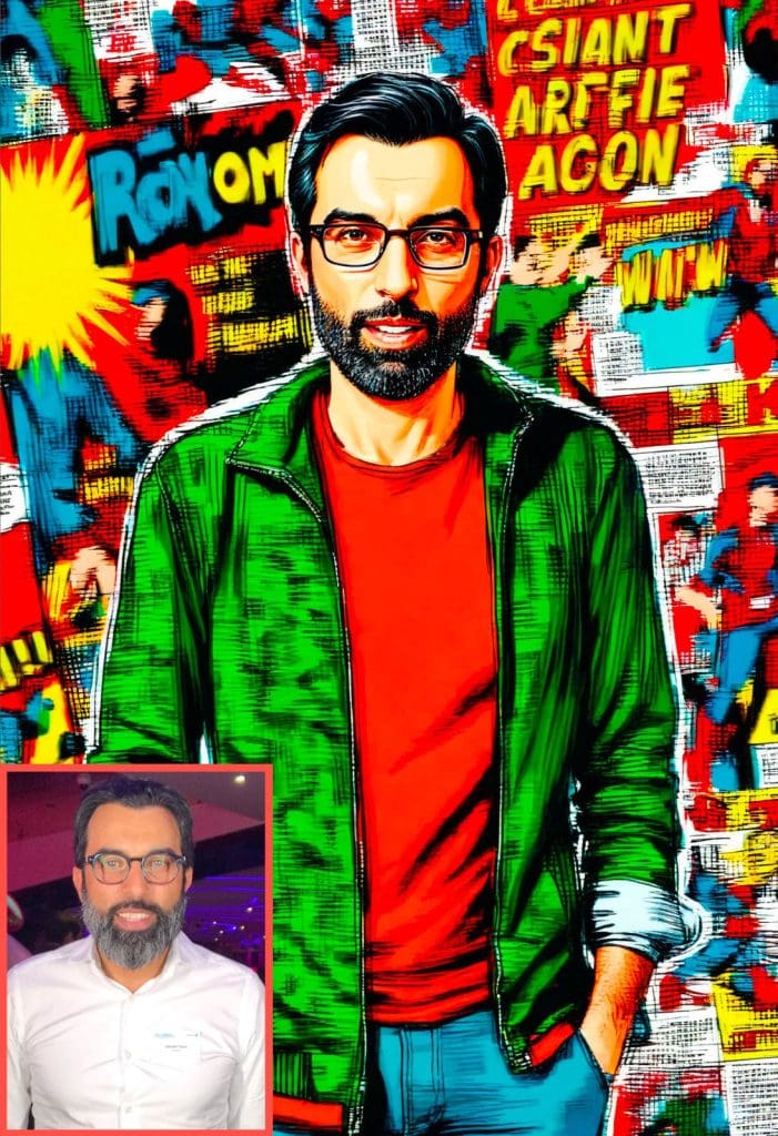 Borne photo IA est une animation photo IA pour vos soirées d'entreprise. Transformation du participant en personnage de BD.