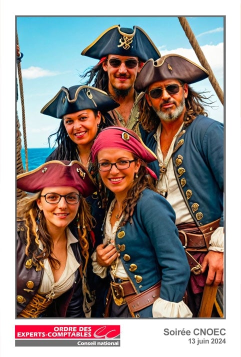 Photobooth IA pour un salon professionnel. Les pirates s'affichent sur le stand grâce à l'intelligence artificielle.