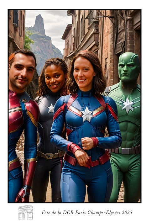 Photobooth IA pour tous vos événements d'entreprise et vos événements privés. Thème illustré les Super héros.